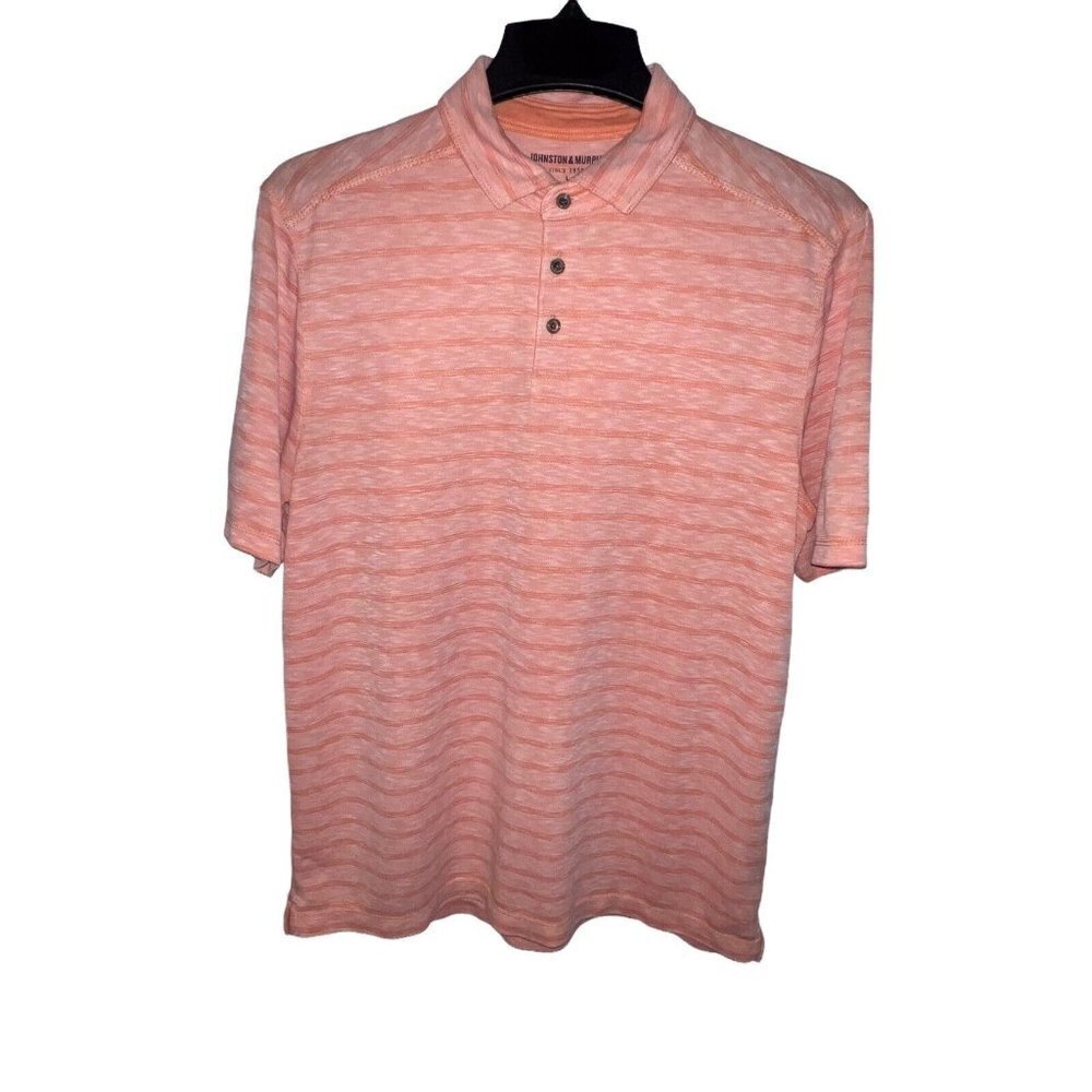 Johnson & Murphy Short Sleeve Men's Large Polo Shirt Peach White‎ Striped Modal